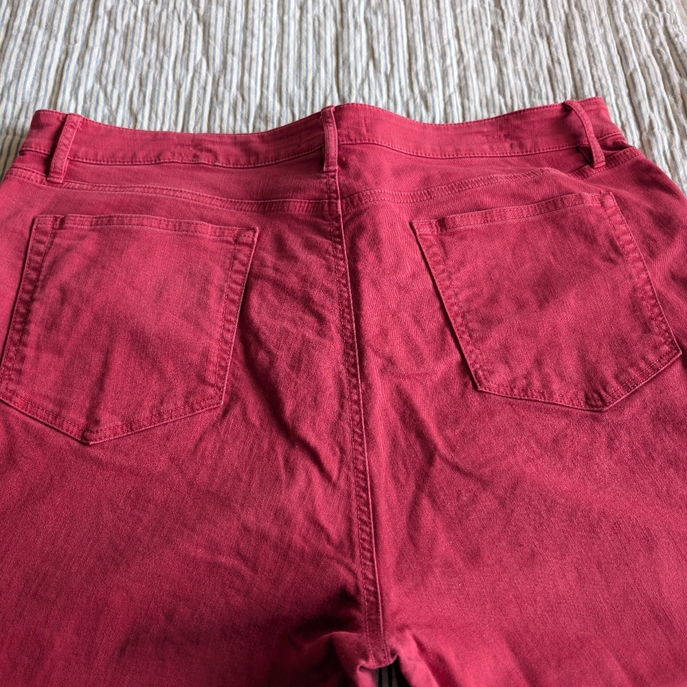 Loft Light Red Denim Jeans Size 18 Fringe Cuff Detail